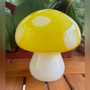 Yellow and White Glass Mushroom Decor